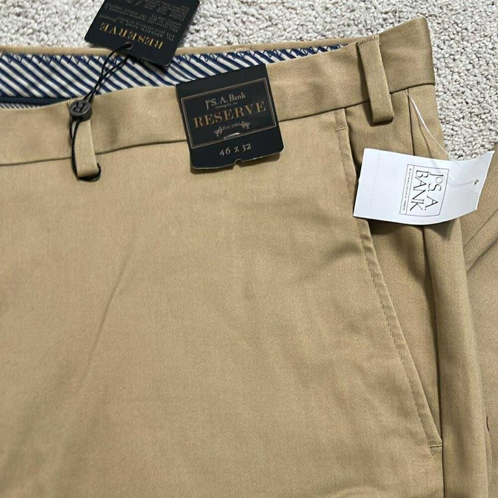 Jos A Banks Reserve Tailored NWT 46X32 Big and Tall Flat Front Chino Pant Tan - Picture 5 of 7